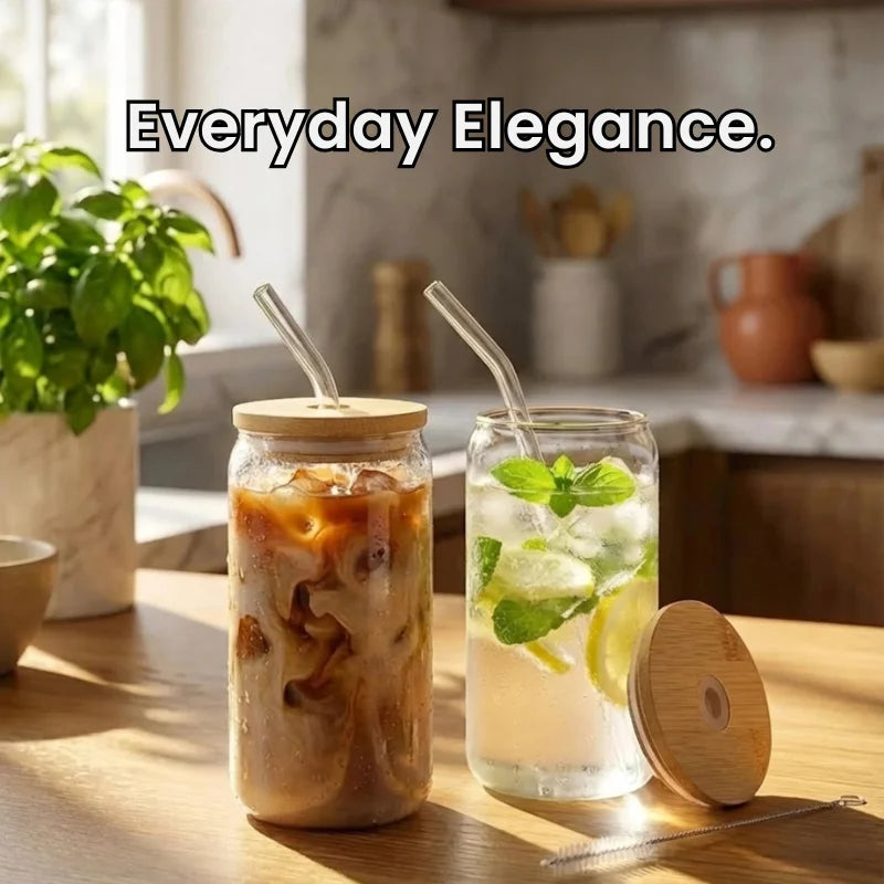 2 Premium Glass & Bamboo Cup