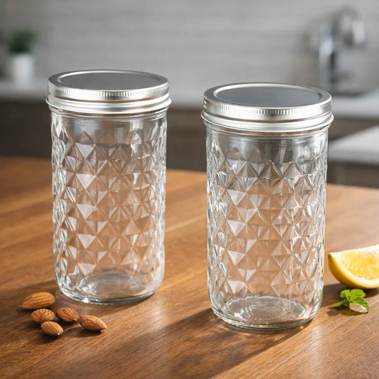 2 Premium Faceted Glass Jar – 350ml